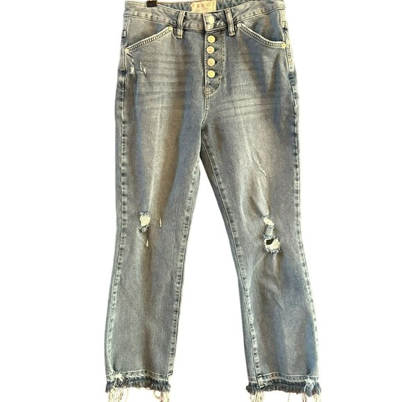 We The Free Distressed Button-Fly Jeans Light Wash Denim Size 28 Frayed Hem - Picture 1 of 5